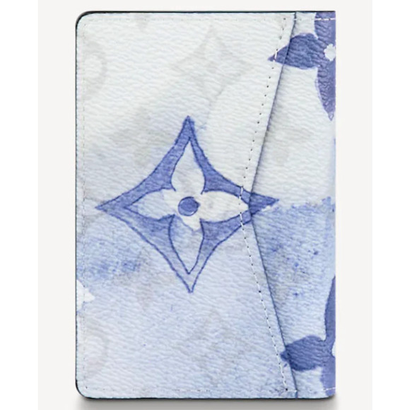 Louis Vuitton Watercolor Blue White Monogram Logo Pocket Organizer Card Wallet - Picture 4 of 9